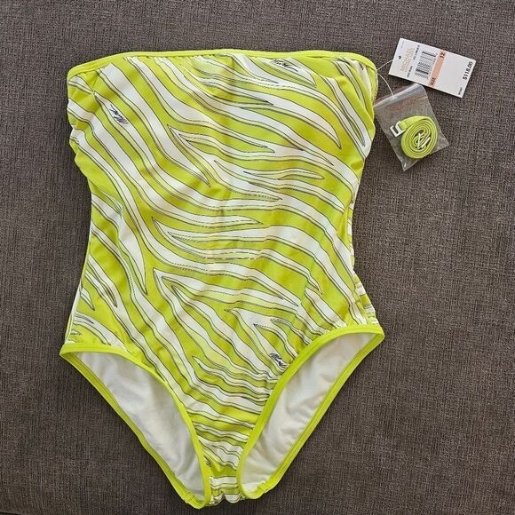 Michael Kors Women's Limeade Zebra Print One Piece Swimsuit Size 12 - Picture 1 of 9